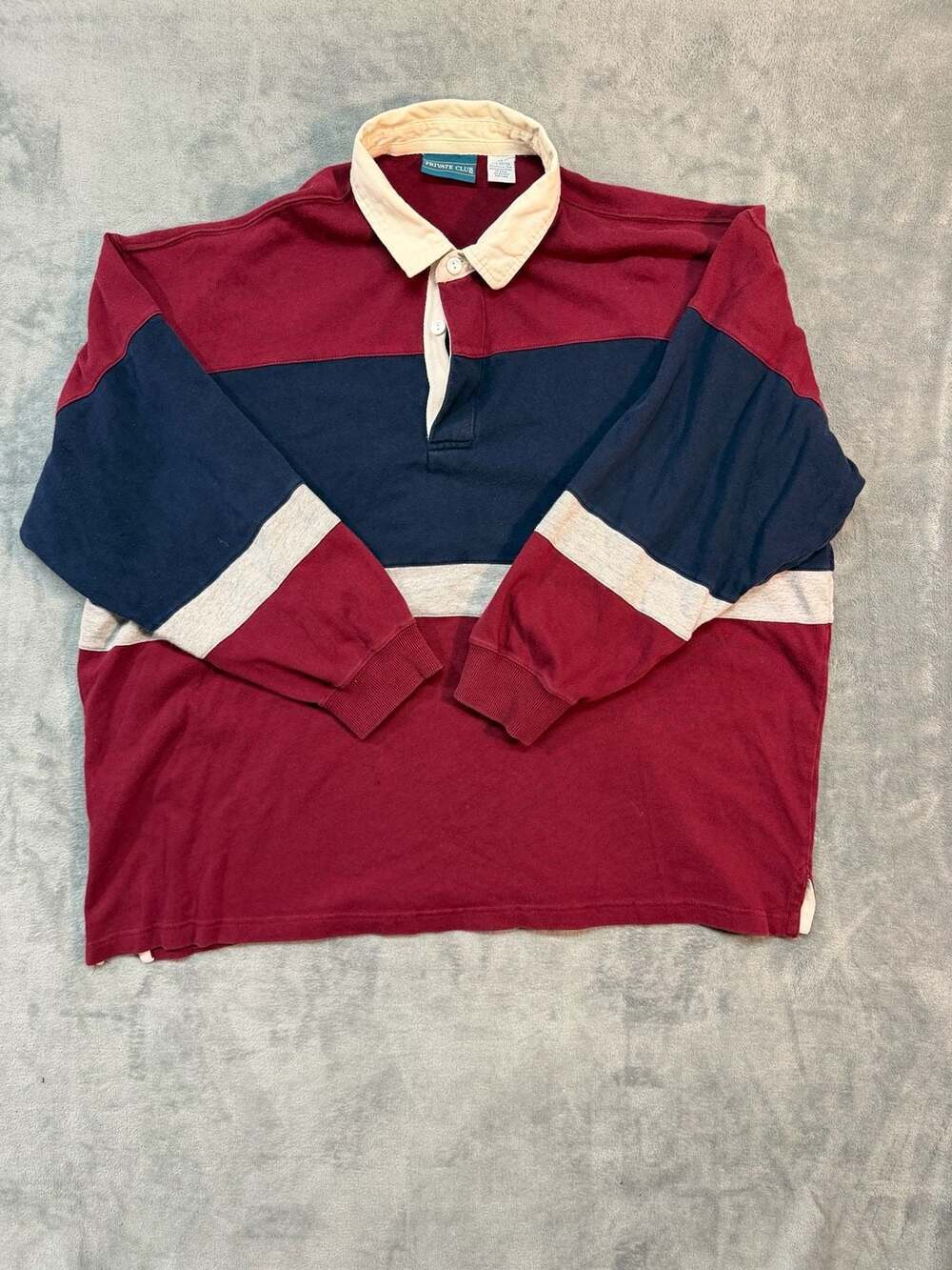 Private Club Vintage Colorblock Long Sleeve Rugby Polo Shirt Men's 2X Y2K